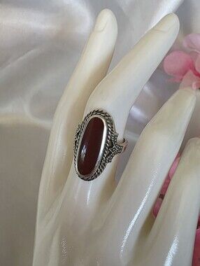 Vintage PD Sterling Silver 925 Carnelian Ring Oval Gemstone Size 7 1/2